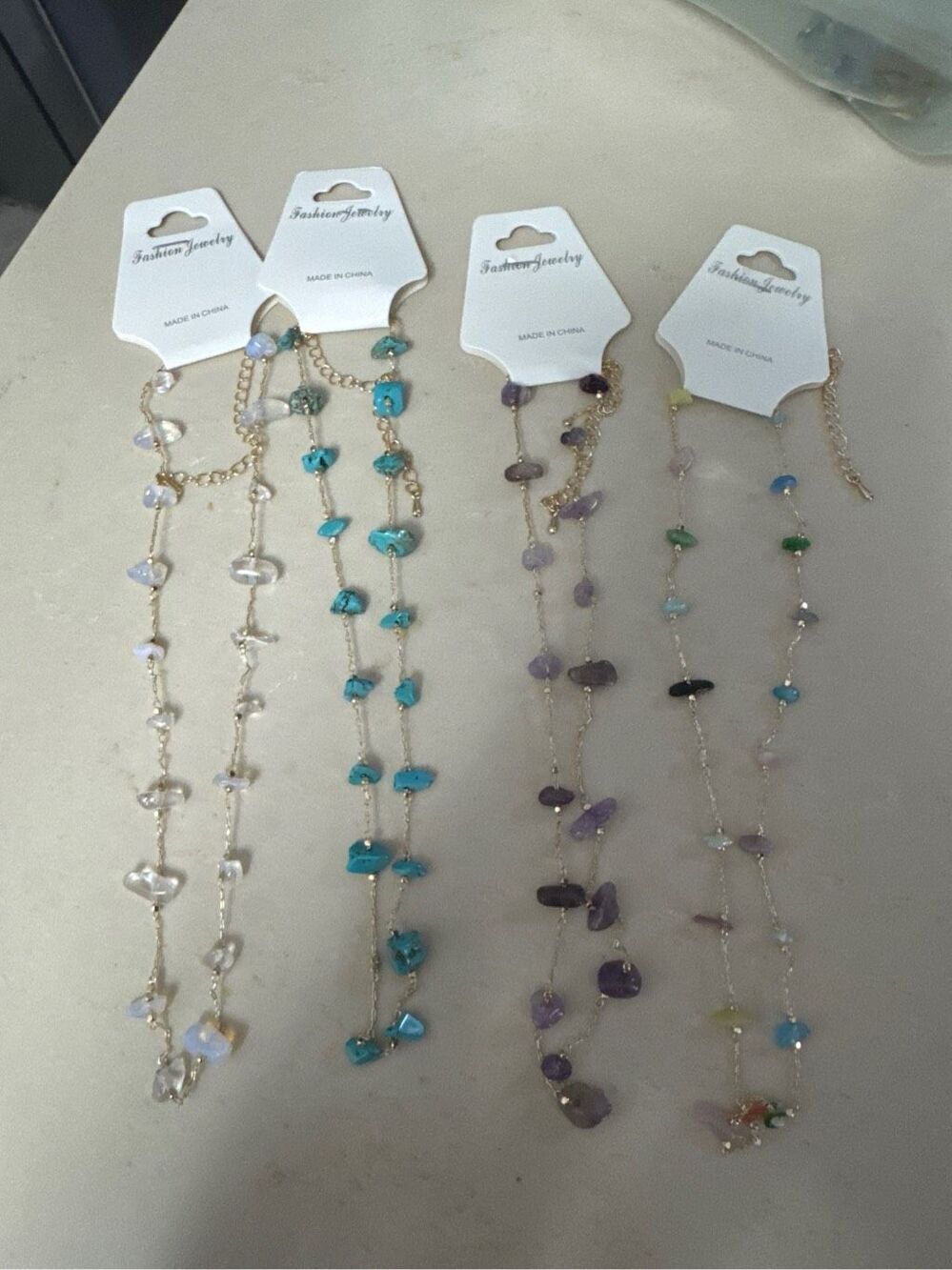 NWT Lot of 4 Fashion Jewelry Mixed Gemstone Crystal Chips Station Necklace